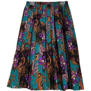 Women’s MULTI PLEATED ELASTIC PAISLEY & FLORAL PATTERN PRINT SATIN SKIRT Sz-M/L